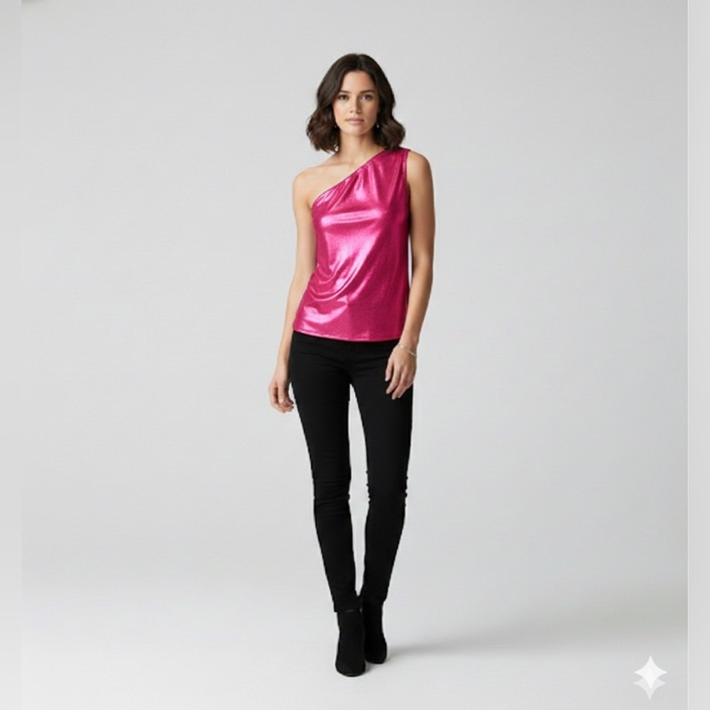 Glamorous Hot Pink One-Shoulder Metallic Tank Top